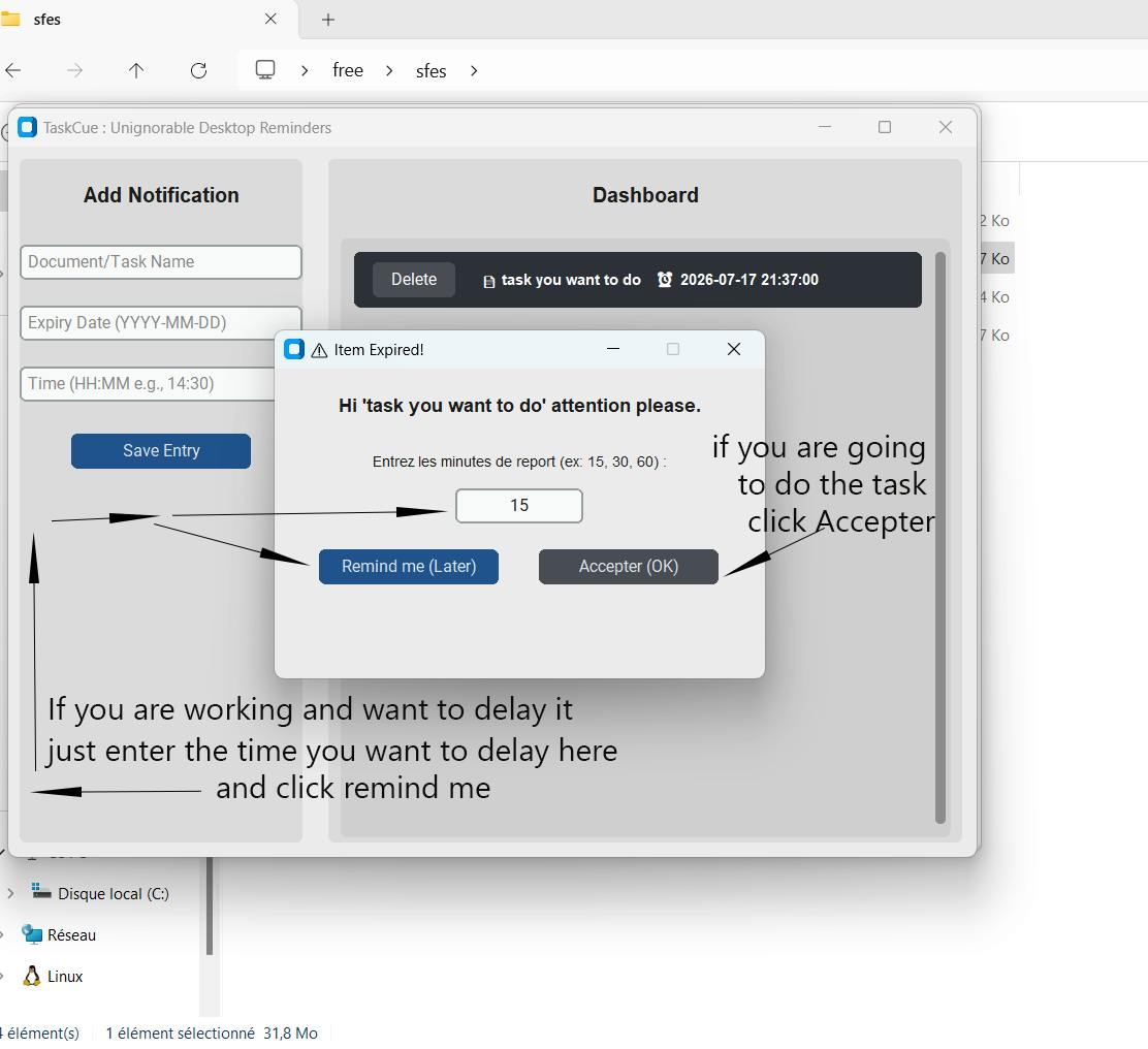 TaskCue: Unignorable Desktop Reminders