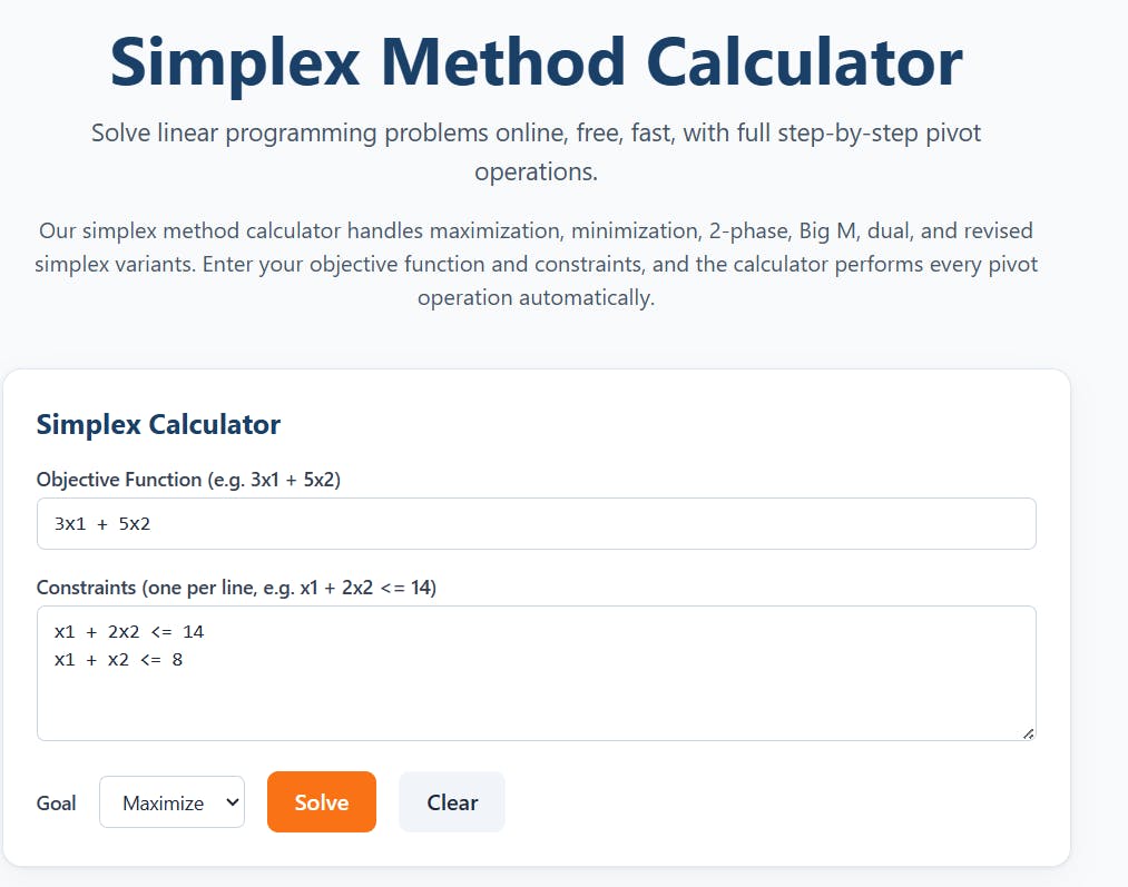 Simplex Method Calculator