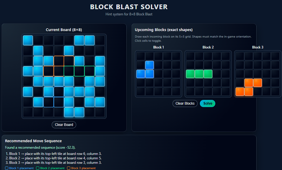 Block Blast Solver