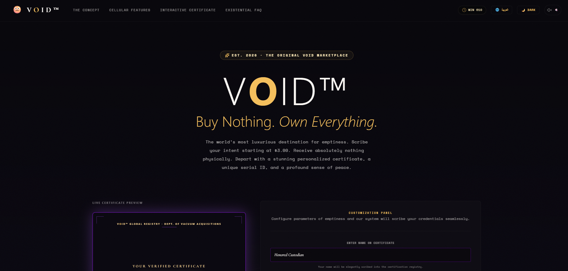VOID™ — Buy Nothing. Own Everything.