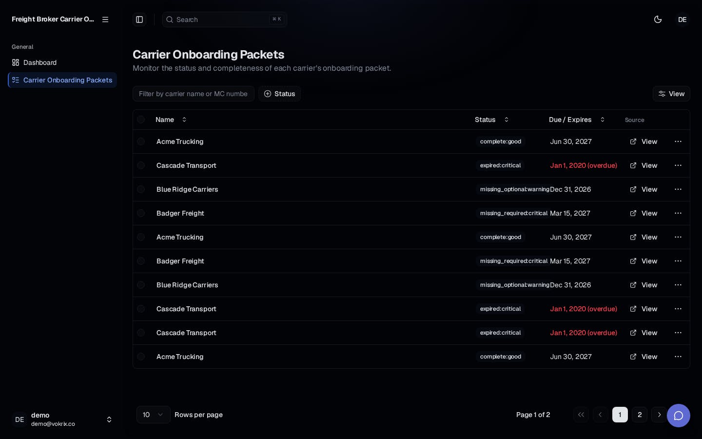 Freight Broker Carrier Onboarding Check