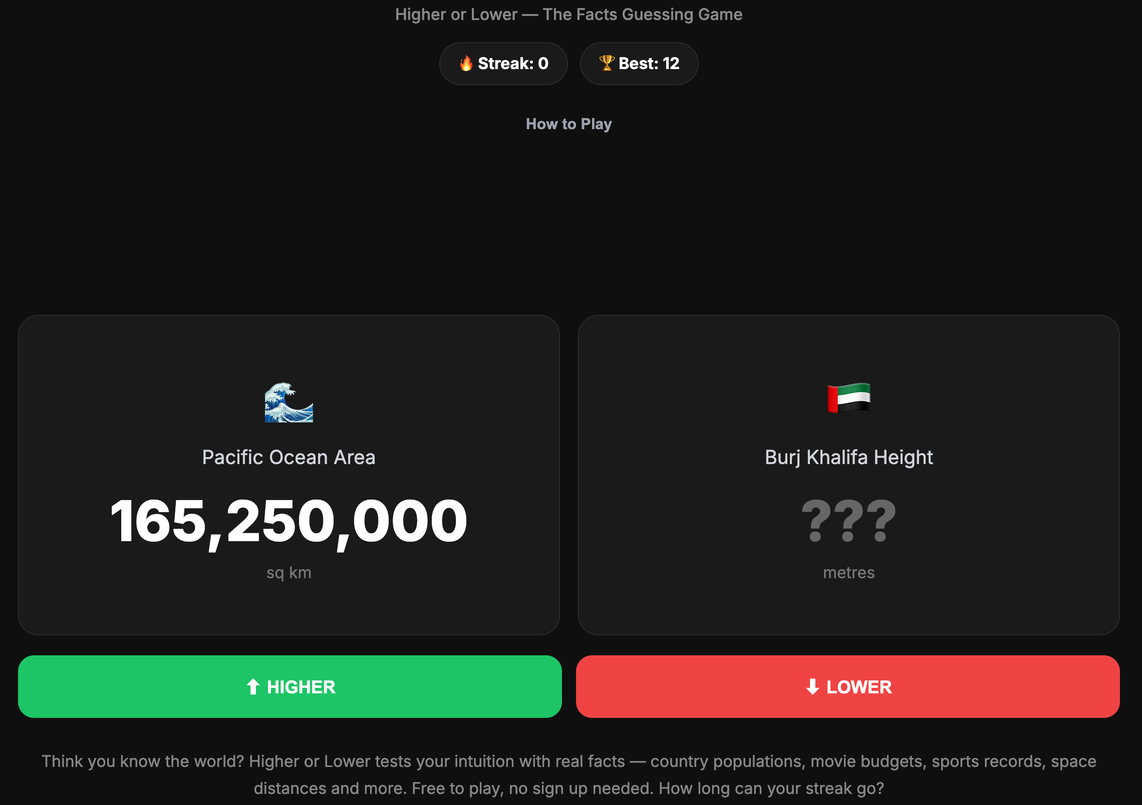 Higher or Lower — The Fact Guessing Game