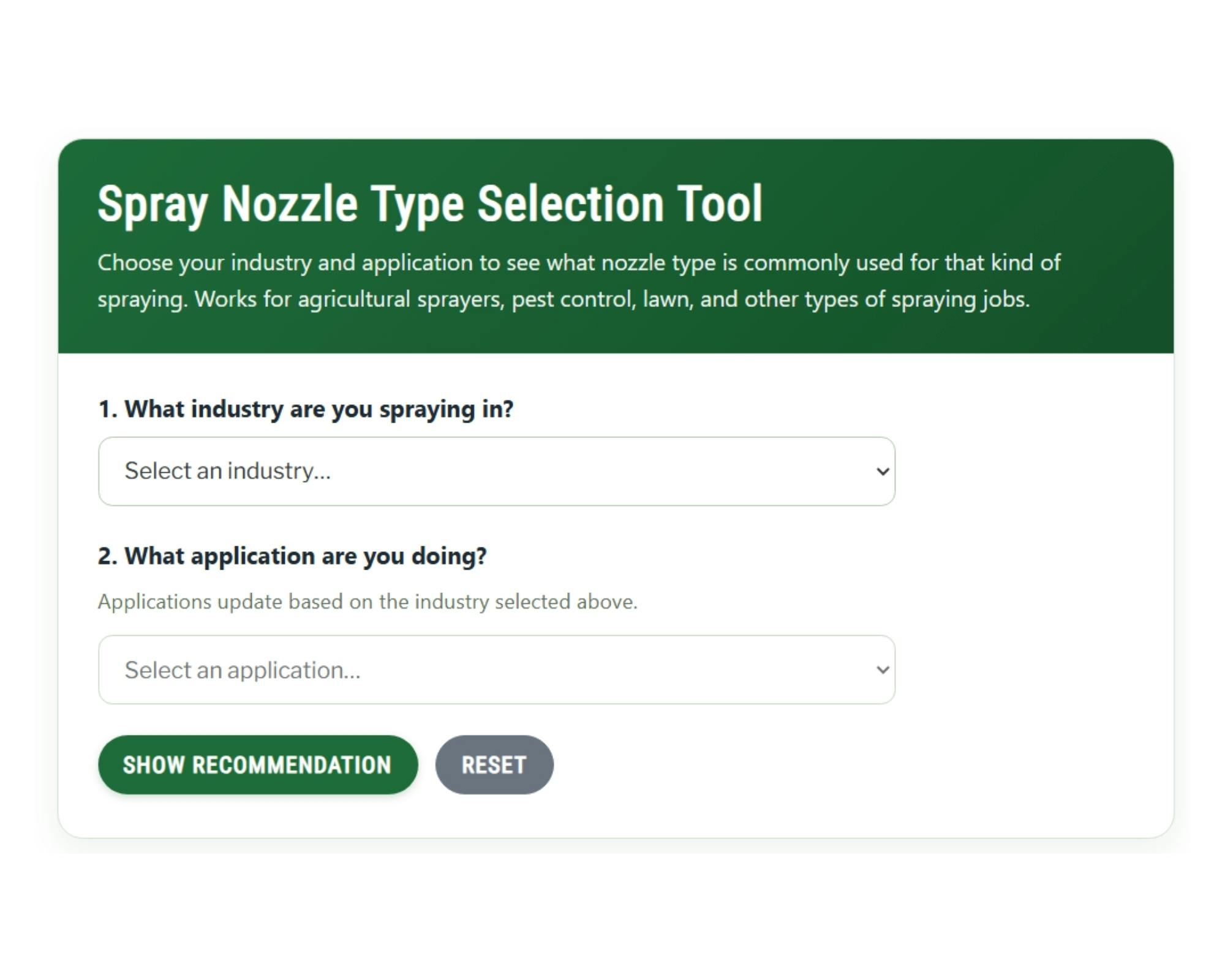 Spray Nozzle Type Selector