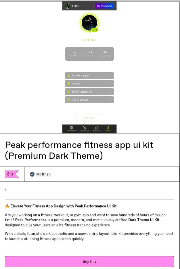 Peak performance fitness app ui kit
