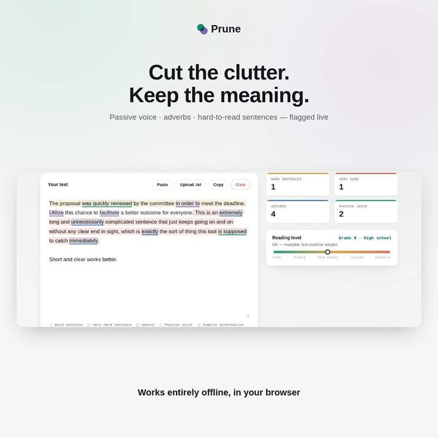 Prune — Writing Clarity Editor