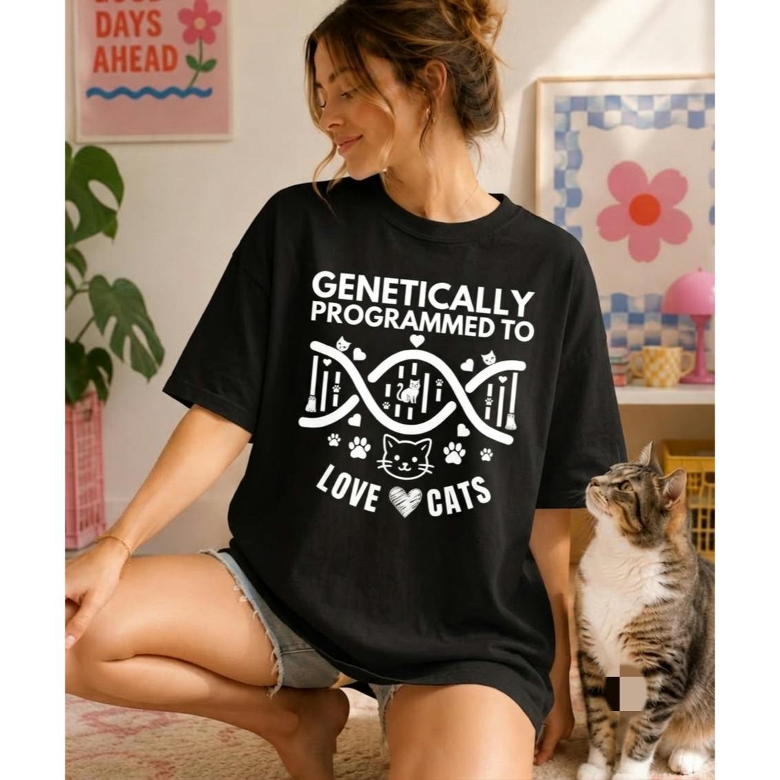 Genetically Programmed to Love Cats Tee