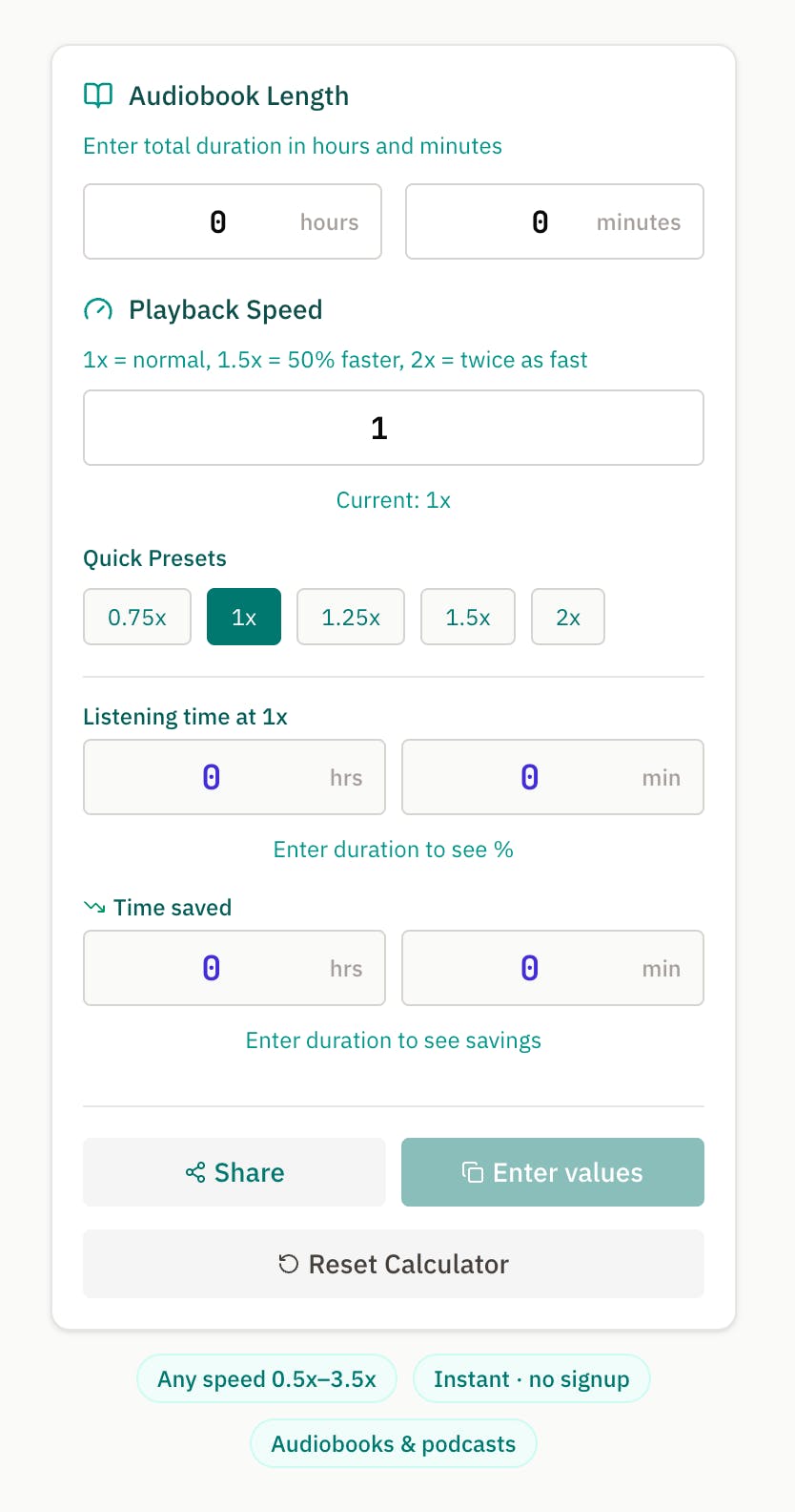 Audiobook Speed Calculator