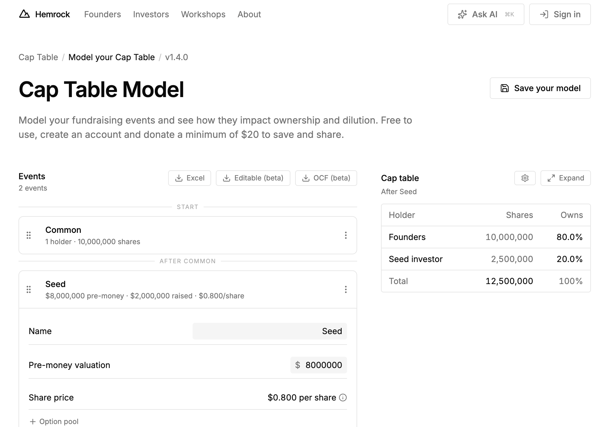 Cap table builder by Hemrock